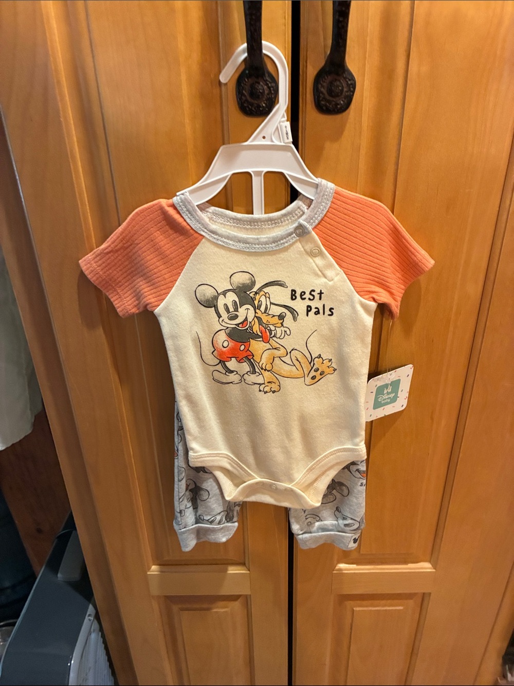 Disney Cream and Coral Mickey & Pluto 'Best Pals' One-Piece